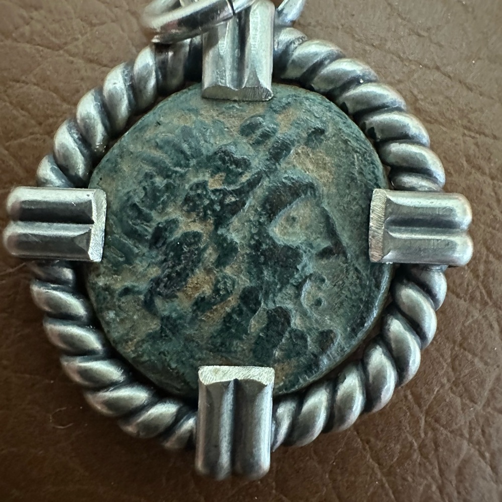 Ancient coin pendant in sterling silver. GOD of weather